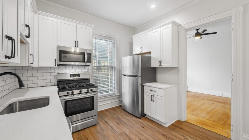 Interior view of the bright and stylish studio apartment at 107 Union Ave #5 in downtown Saratoga Springs, NY with updated finishes and walkable access to shops and dining.